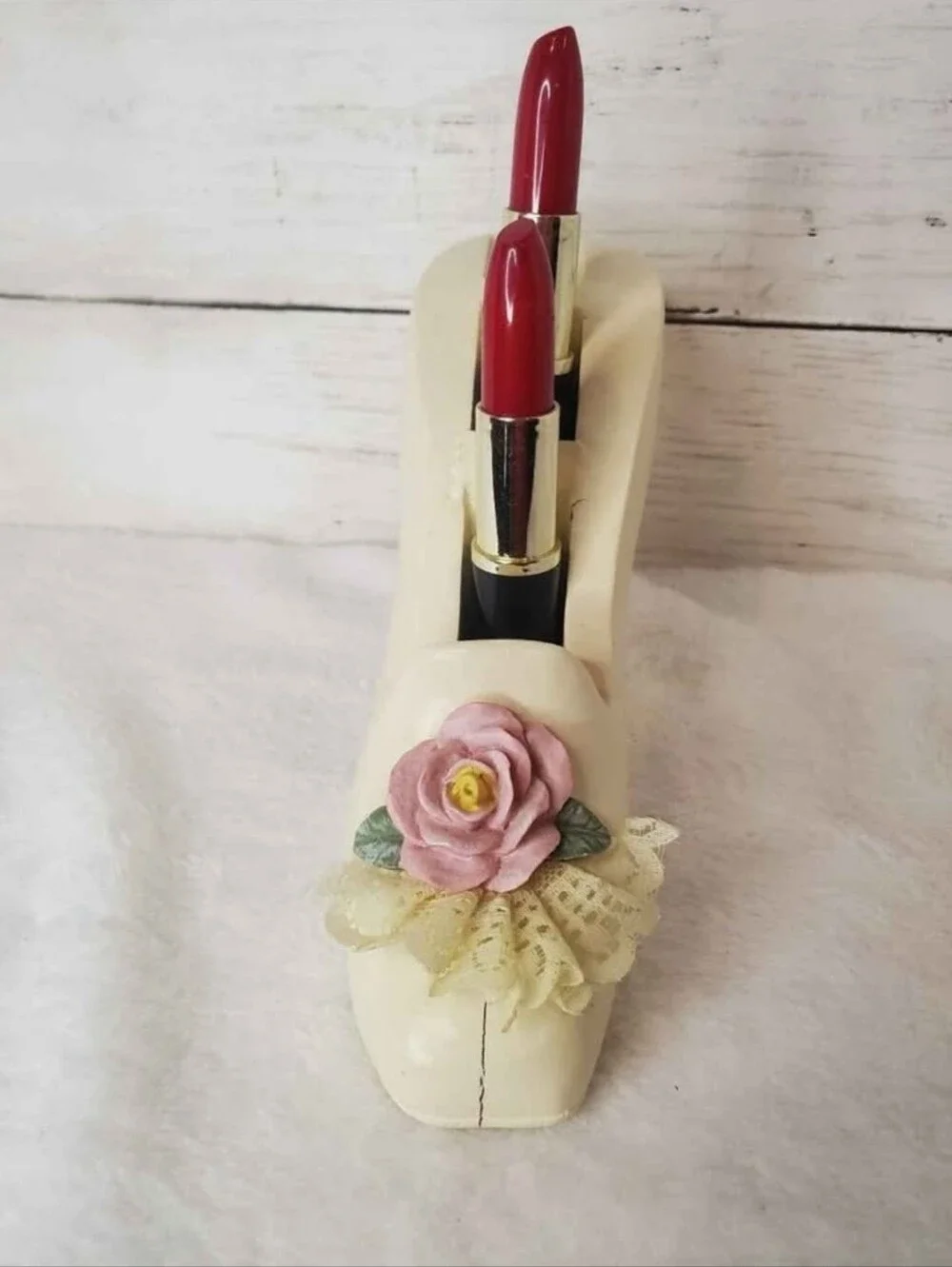 Vintage Victorian Wooden High Heel Lipstick Holder Cottagecore Grandmacore Mcm